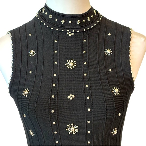 Black Knit Beaded Open Back Dress - Picture 6 of 15